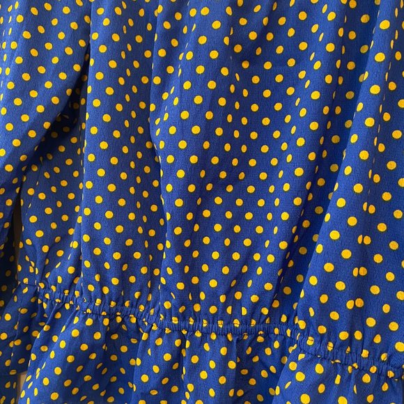 Blue Polka Dot Sweetheart Neck Peplum Long Sleeve Top - Size Large - Picture 6 of 10